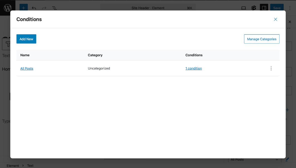The Modal window for adding a Condition