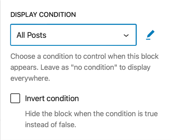 The Block Display Condition settings with a condition set