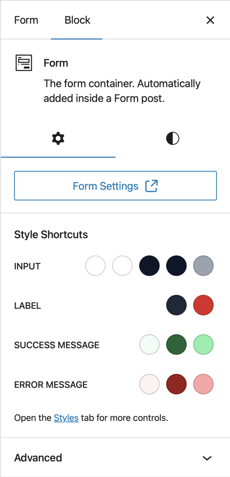Form Block Settings