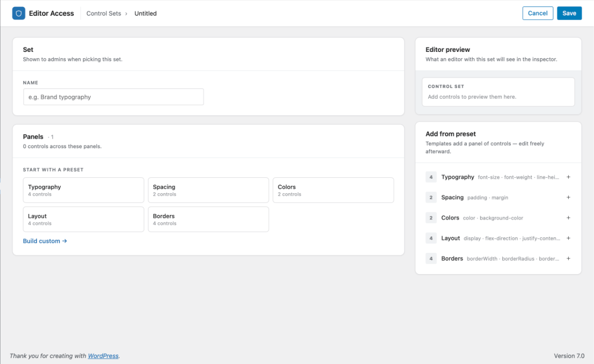 Editor access Control Set
