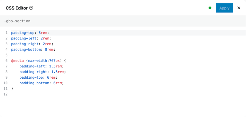 Global Styles Admin panel edit CSS open