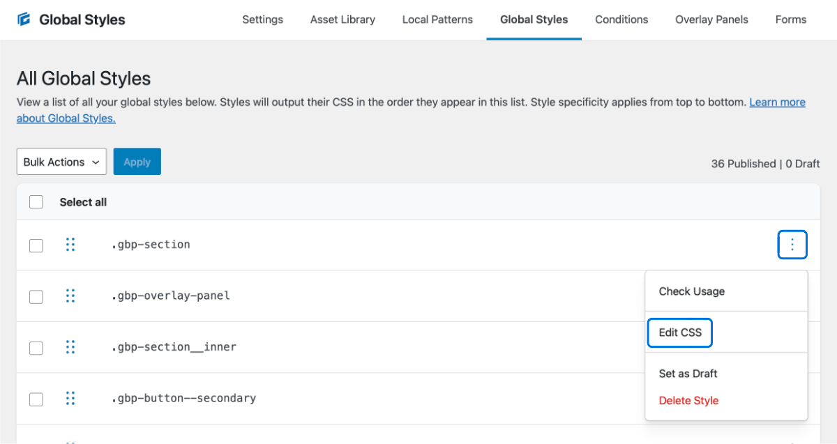 Open the CSS Editor in the Global Styles Admin