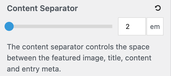 Content Separator control in the Container section, and a post showing the spacing it controls