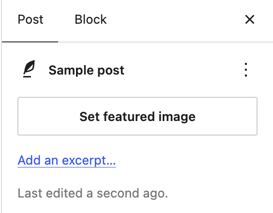 Block editor Post sidebar with the Featured image panel