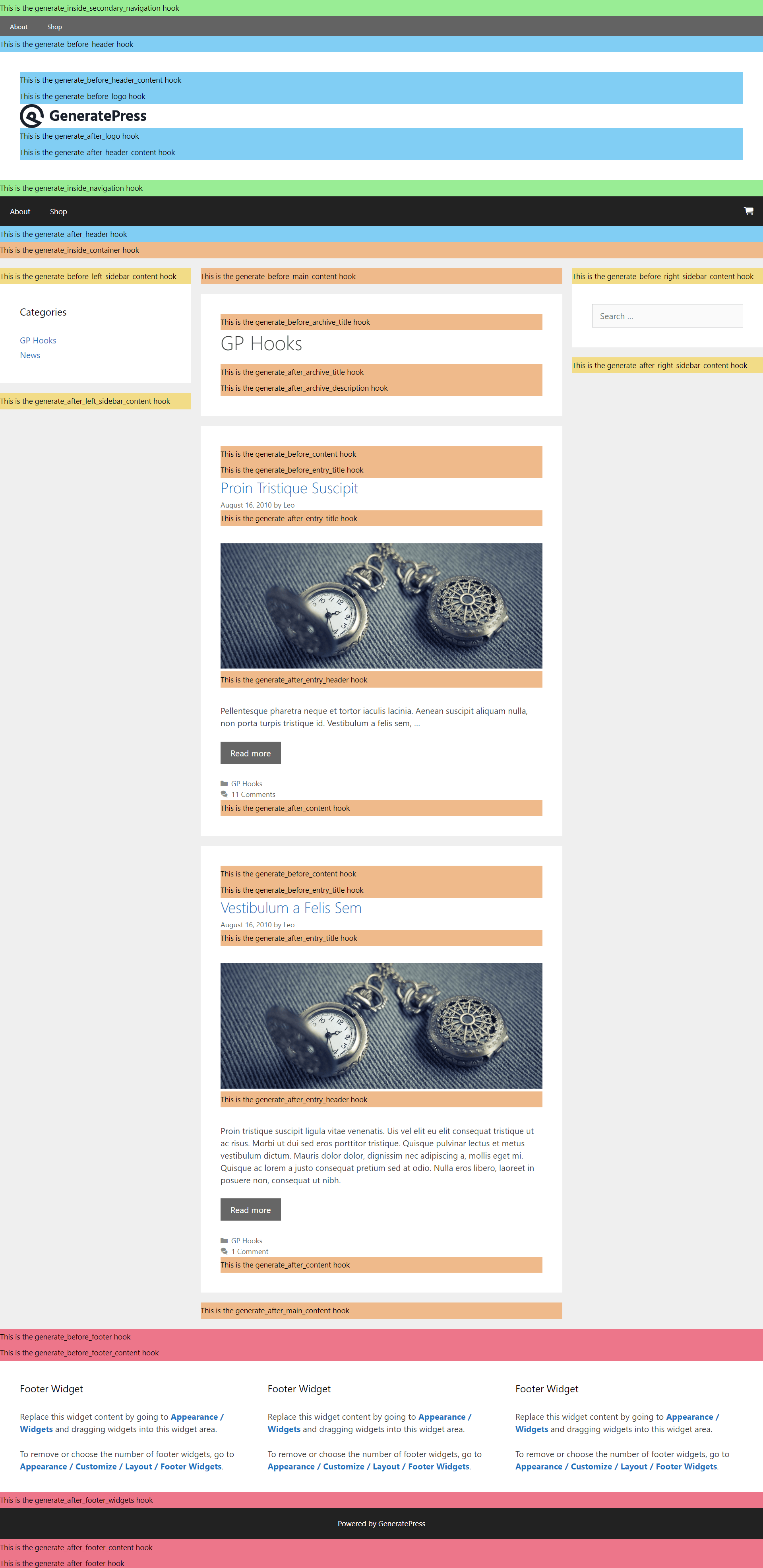 GeneratePress hooks on archive pages