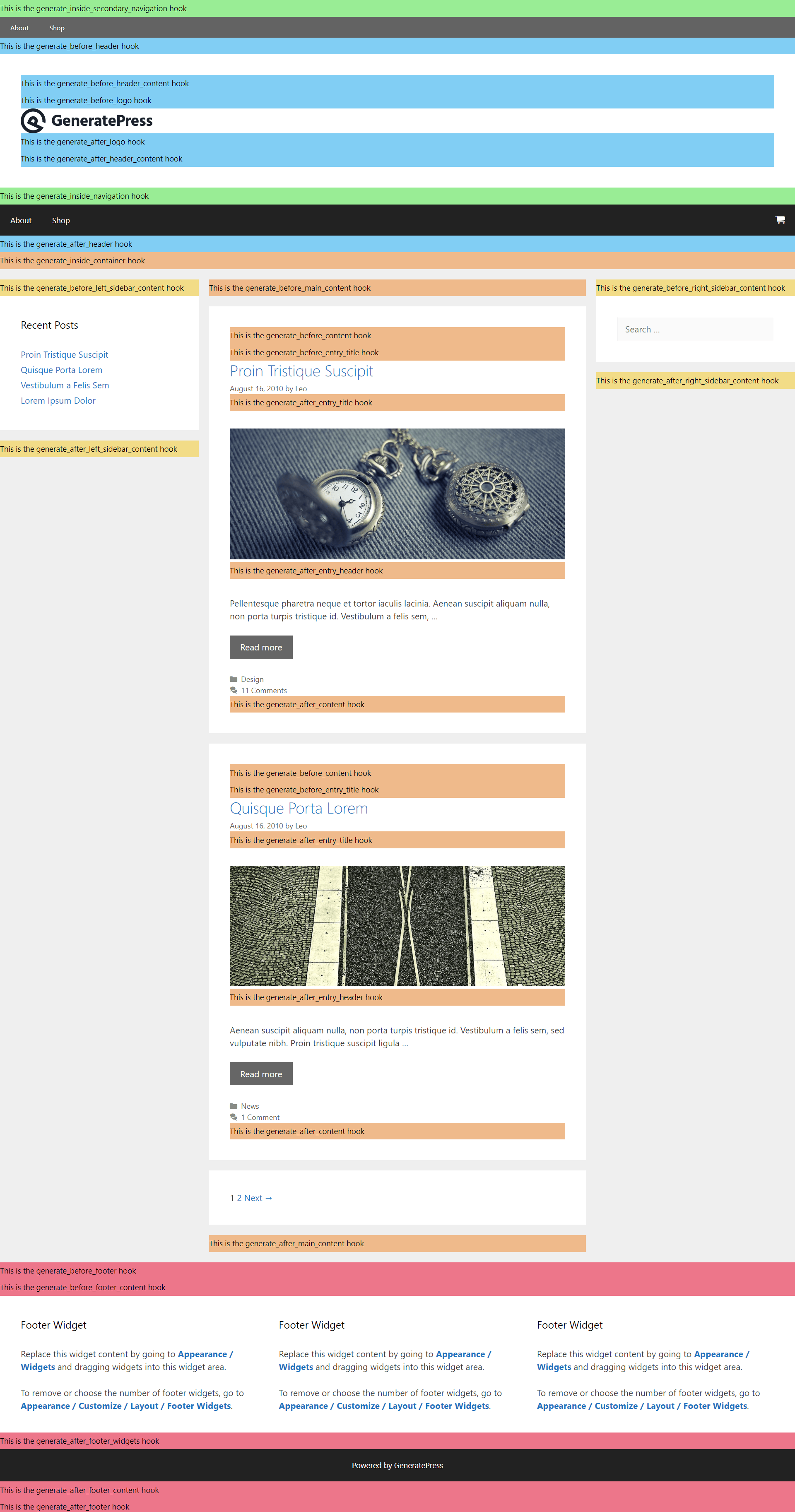 GeneratePress hooks on the posts page