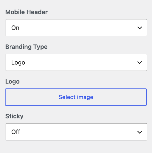 Mobile Header options with Mobile Header turned on