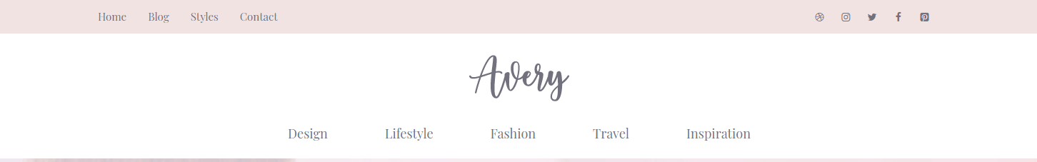 Example 2 — logo centred, menu below, top bar with menu and social icons