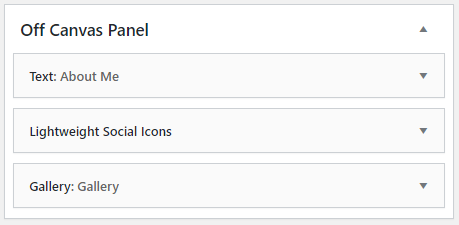 Example 5 — logo, search icon and off-canvas toggle; panel with about text, social icons and gallery (2)