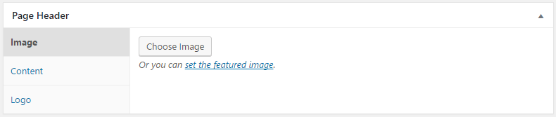 reuse the original Page Header meta box screenshots (as-is migration) for Content, Image, Logo, Advanced and Global Locations (4)