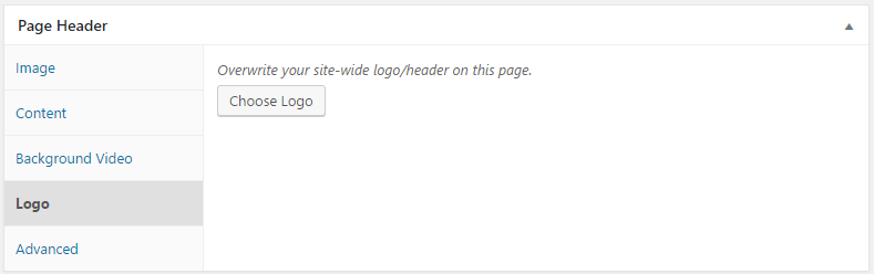 reuse the original Page Header meta box screenshots (as-is migration) for Content, Image, Logo, Advanced and Global Locations (6)