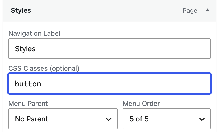 A menu item's CSS Classes field
