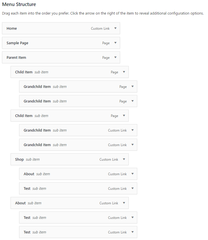 Menu structure with parent, heading and link items, and the mega-menu class on the parent