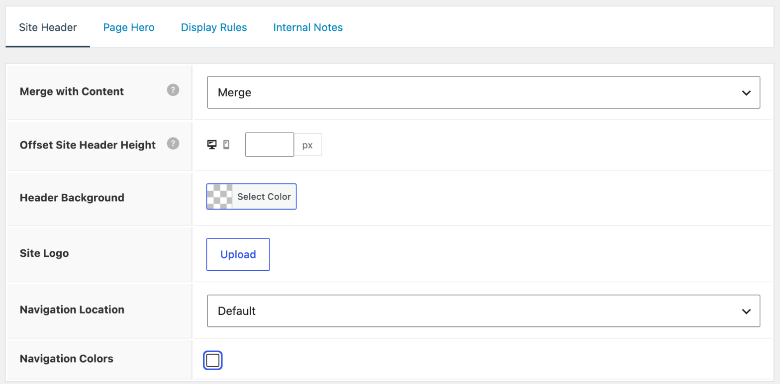 Header Element — Site Header tab