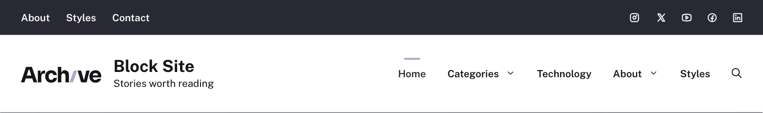Header with the logo placed next to the site title and tagline