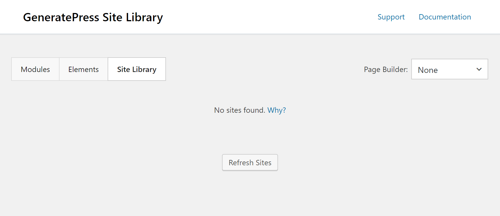 Empty Site Library with the Refresh Sites button; Query Monitor HTTP API Calls showing cURL error 28