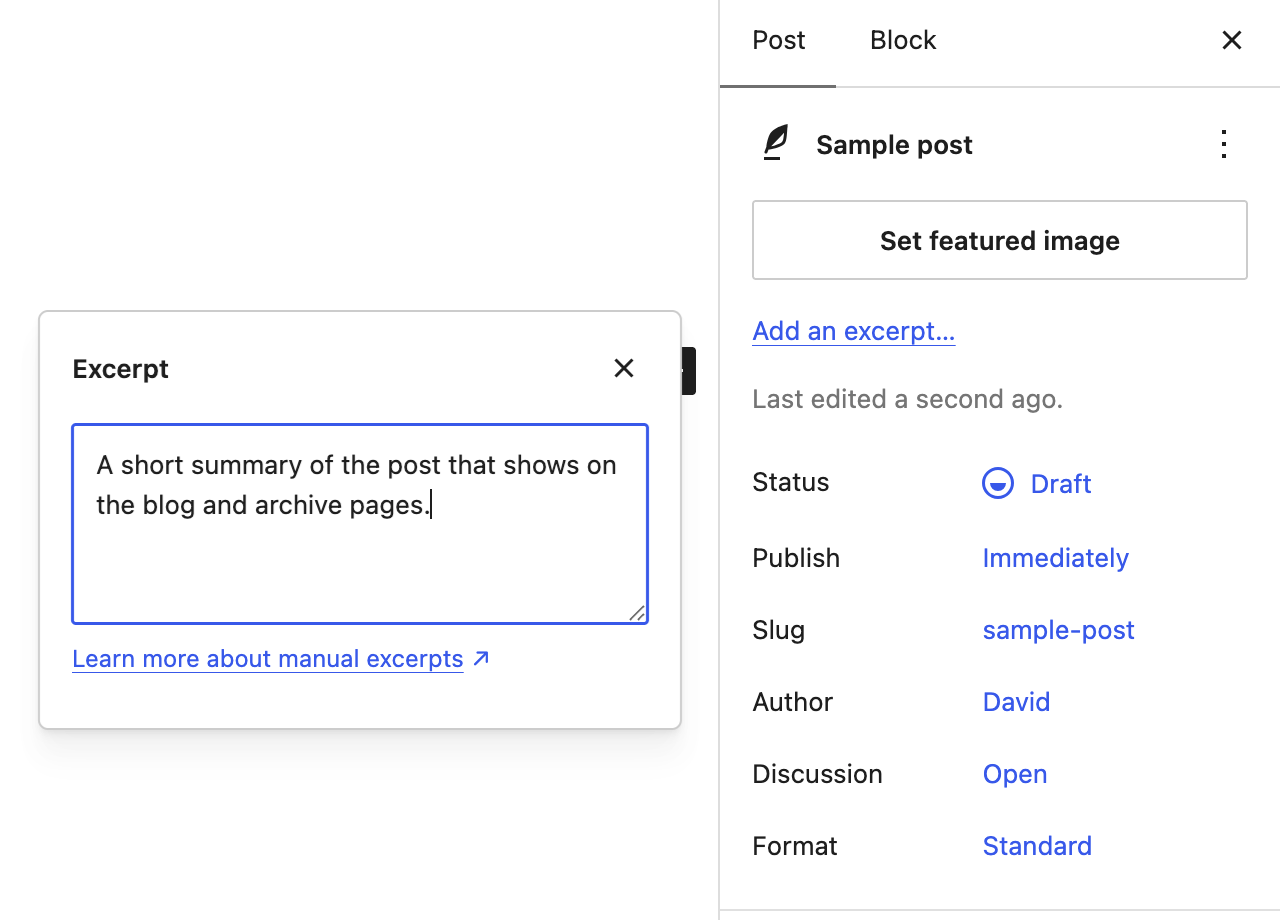 The Excerpt box in the post editor sidebar