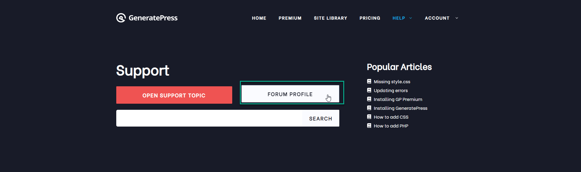 Forum profile menu, topics started, change display name