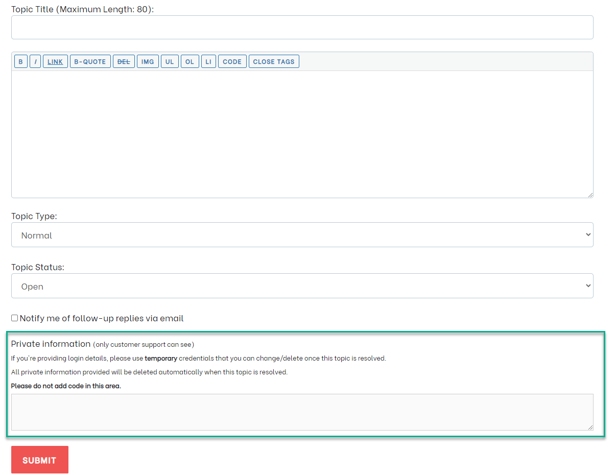 The Private information field on generate.support